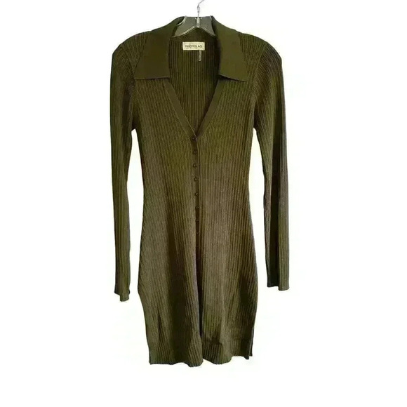 NICHOLAS NWOT Olive Ribbed Knit "Jasmin Tunic" Dress Sz M - Picture 3 of 16